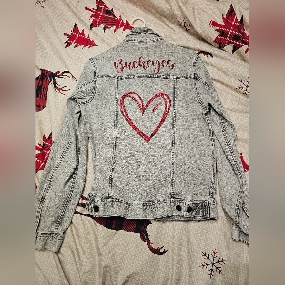 George Women's Light Gray Denim Jacket with Red Heart